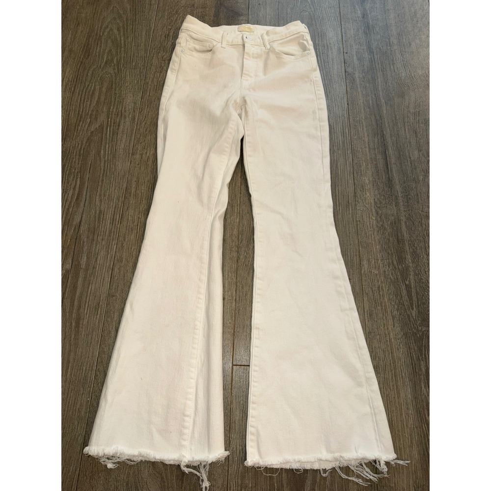 Mother The Weekend Fray Jeans Fairest Of Them All White Flare Raw Hem Size 24